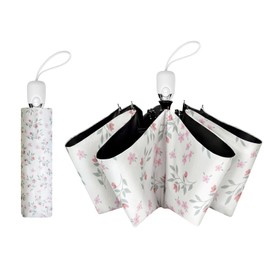 Cuby UV Sun Umbrella Compact Folding Travel Umbrella Auto Open and Close for Windproof, Rainproof & 99% UV Protection Parasol with Black Anti-UV Coating（Pink Flower）