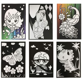 VHALE Foil Art Craft Kit 6 Pack Sticker Picture (9.5 x 6.5 inch), 48 Foil Sheets and 6 Skewers, Peel and Paste Sparkly Foil Art, Classroom Arts and Crafts, Great Travel Toys, Kids Party Favors