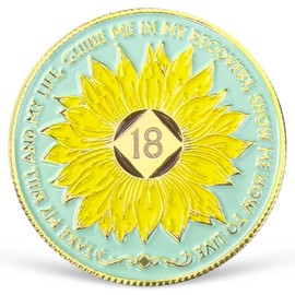 Sunflower 18 Year NA Medallion NA AA Sobriety Coin with Serenity Prayer NA Recovery Chip Celebrating Clean and Sober Living 1-20 Years Narcotics Anonymous Gifts for Women Men