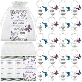 SevenMye 20Sets Inspirational Gift Funny Butterfly Keychain Motivational Encouragement Thank You Cards and Organza Bags for Employee Appreciation Pocket Favors for Staff Coworkers