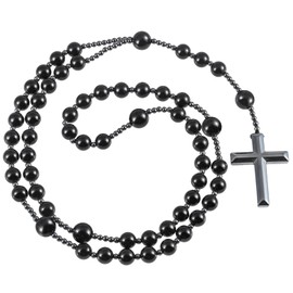 Nupuyai Hematite Stone Cross Pendant Rosary Beads Chain for Men and Women, Gemstone Prayer Chain, Catholic Cross Necklace, Crystal Healing Stone Meditation Reiki Jewellery, Obsidian Obsidian Hematite,