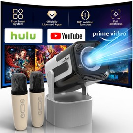 JY320 KTV Portable Video Projector with WiFi & Bluetooth - 1080p HDMI, Bluetooth Speaker & Mic, 20W Stereo Audio, Karaoke Fun! Adjustable Stand for Home Entertainment