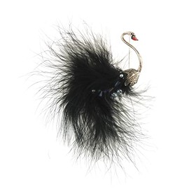 Extra Large Faux Pearls Wedding Evening Gold Tone Brooch Peacock Feathers (Black)