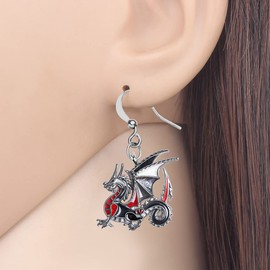 Enamel Alloy Fantasy Dragon Earrings Dinosaur Drop Dangle Fashion Jewelry For Women Girls Charm Gift (Black)