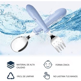U Chef Juego de 6 Cubiertos para Niños pequeños, Utensilios para Niños Tenedores y Cucharas de Acero Inoxidable seguros para niños, Cubiertos de Metal con mango redondo, Aptos para lavavajillas
