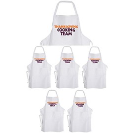 A&T Designs Set of 5 THANKSGIVING Cooking Team Adult Size Aprons Holiday Cute Funny Kitchen