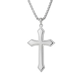 VA JENT Cross Pendant Necklace for Men 925 Sterling Silver and White Gold Plated Jesus Christ Pendant with Stainless Steel Square Rolo Chain 23Inch