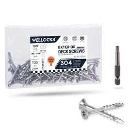 WELLOCKS Deck Screws 304 Stainless Steel #8×1-1/4" 100 PCS with T25 Star Torx Drive Flat Head Wood Screws High Corrosion Resistance for Outdoor Wood Fence(SS8114A)