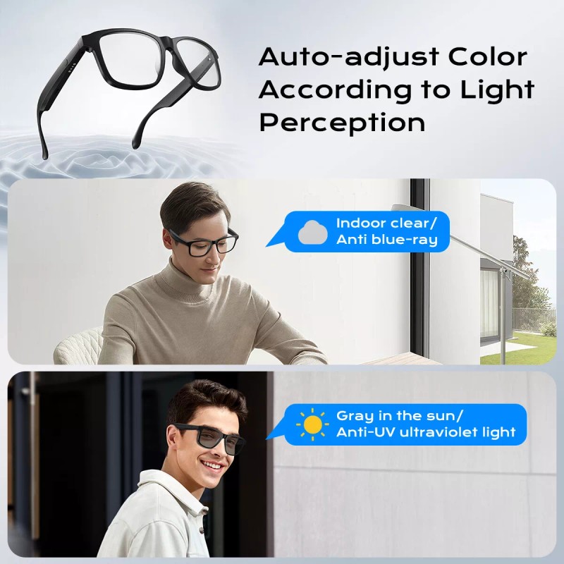 XO Men Smart Glasses Shades Photochromic Bluetooth Audio Sunglasses UV400