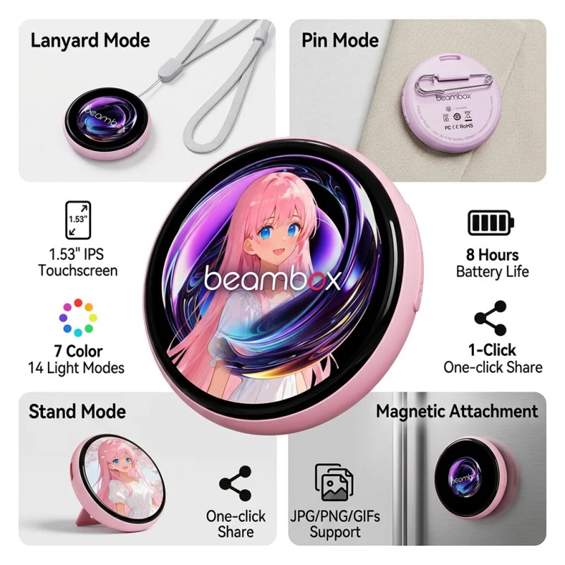 Beambox New Multifunctional AI for Electronic Badge with IPS Display