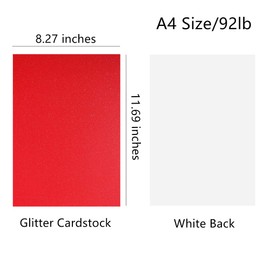 Hysiwen 20 Sheets Red Glitter Cardstock, 250gsm/92lb A4 Sparkly Paper for Making Cards, Invitations, Paper Crafts, Party Decoration