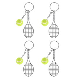 [PATIKIL] Tennis Key Chain 4pcs Alloy Mini Tennis Racquet Keychain Key Ring Tennis Ball Cute Sports Key Ring Green