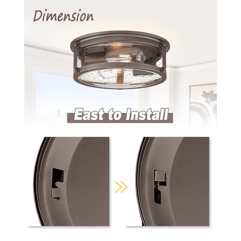FOITTON 2Pack Industrial Flush Mount Light Fixture, 2-Light Farmhouse Ceiling