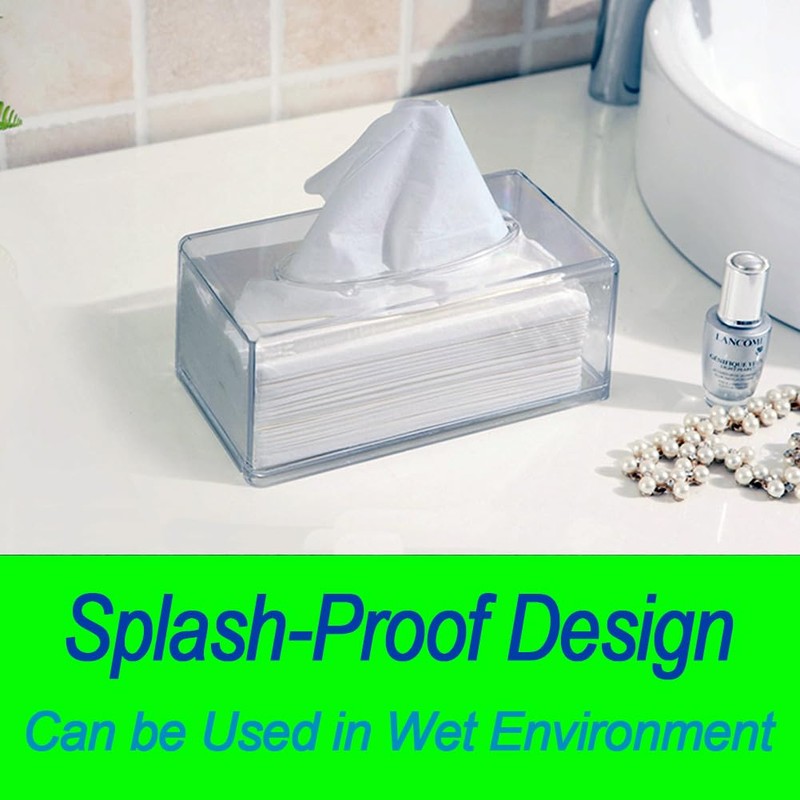 Square Clear Acrylic Tissue Box, Box Covers Rectangular, Bathroom Facial