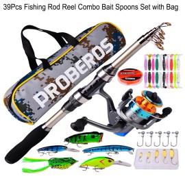 39pcs/set Full Portable Fishing Rod Reel Combo Set Line Bait Spoons Set with Bag