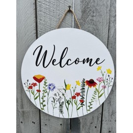 Wood front door sign Wood sign Home decor Welcome sign Sign for front door House warming gift Wedding gift (Wildflower Colors, 11" Width)