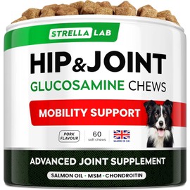 STRELLALAB Glucosamine Treats for Dogs - Joint Supplement w/Omega-3 Fish Oil - Chondroitin, MSM - Advanced Mobility Chews - Hip & Joint Care - 60 Count (Pack of 1) Poltry
