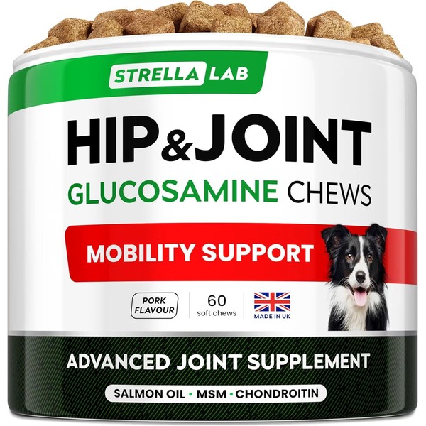 STRELLALAB Glucosamine Treats for Dogs - Joint Supplement w/Omega-3 Fish