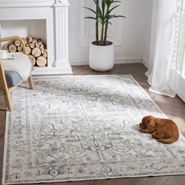 jinchan Area Rug 3x5 Entryway Persian Rug Vintage Rug Non-Slip Washable Rug Thin Rug Floral Print Indoor Mat for Kitchen Bedroom Living Room Grey
