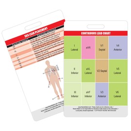 STEMI 12 Lead Reference and 12 Lead EKG (ECG) Placement Reference Vertical Badge Card - Excellent Resource for Nurses, EKG Techs, EMT, Cardiology Tech, or Other Healthcare Professionals