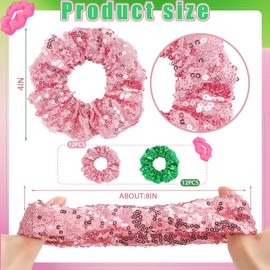 Knitgrip 24 Pcs Pink and Green Hair Scrunchies Good Witch and Princess Party Favors Crown Witch Hair Accessories Elastic Bobbles Ropes Wizard Movie Fan Gifts for Women Friendship(Sequin Style)