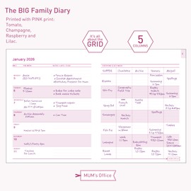 MUM's Office Big Family Diary 2026 (Lilac) - Large sized family diary - Week-To-View with 5 column GRID layout - organise the scheduling chaos of busy family life.