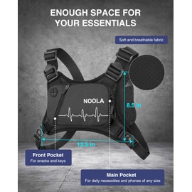 NOOLA Running Chest Pack for Men Women, Lightweight Running Vest Reflective Gear Sport Chest bag with Phone Holder, Workouts Outdoor Pack for Running, Hiking, Cycling, Jogging, Black, Black, Outdoor