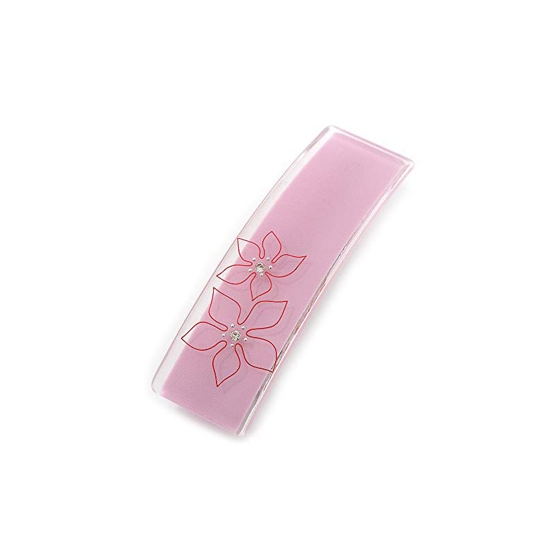 Light Pink Floral Plastic Barrette Hair Clip Grip - 10cm
