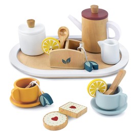 Little Log Wooden Tea Set for Little Girls, Wooden Toys for Kids, Role Play, Tea Party Set, Kids Kitchen Accessories with Play Food for Girls, Boys, Toddlers from 3 Years