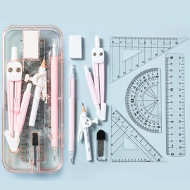 Protractor Triangle Ruler Set, Geometric Compass Set, Math Set, Set of 9, Math Straight Ruler, Semicircle Protractor, Carrying Box, Stationery, School Supplies, Teachers, Junior High School Students,