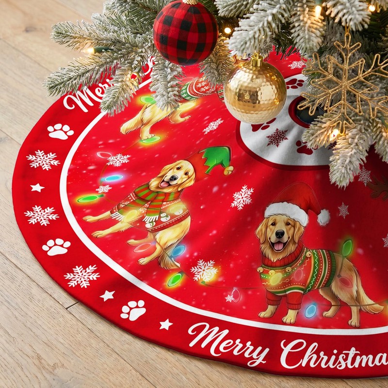 Golden Retriever Christmas Tree Skirt 48 Inch for Indoor Outdoor