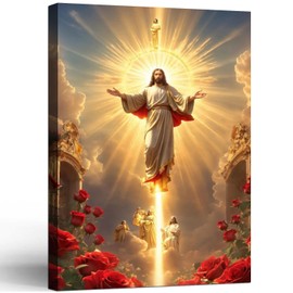 Framed Canvas Wall Art Ascension of Jesus Religious Wall Painting Wrapped Canvas Gallery Art Inspirational Christian Artwork for Home Decor Church or Office Sunday School Fine Art Image 16x24 Inch