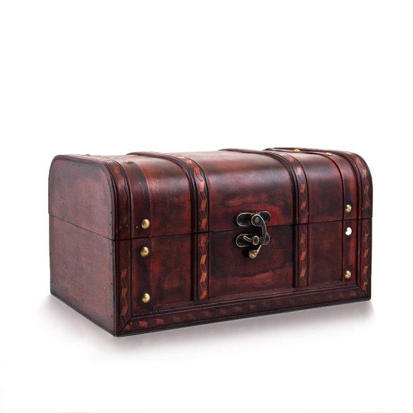Treasure Chest with Lock 28 x 19 x 15 cm Large and Extra Stable Ideal as a Gift Box for e.g. Wedding and Birthday - Wooden Chest
