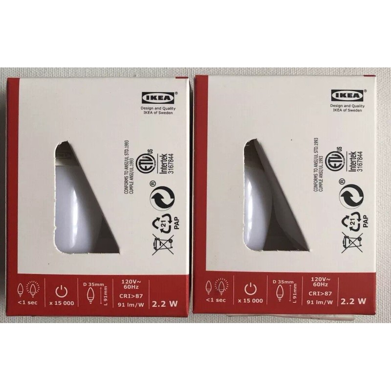 IKEA RYET LED bulb E12 200 lumen 2packx2/4 Bulbs 35mmX91mm,
