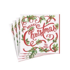 Caspari Merry Christmas to You Paper Cocktail Napkins - Two Packs of 20