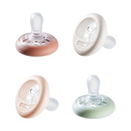 Tommee Tippee Chupón Tipo Pecho, 0-6 Meses, Silicona, Paquete de 4 | Diseño Simétrico, Tetina Natural Tipo Pecho, Chupete Libre de BPA, Rosa/Verde/Cre