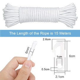 Flag Rope Flagpole Rope, 15 m Flag Rope Halyard with 2 Flag Hooks, Weatherproof Tear-Resistant Climbing Rope, Braided Nylon Cord, for Flagpole, Sailing Boat, Garden, Nylon Flagpole Clip, Carabiner