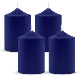 Set of 4 2x3 Inch Navy Blue Pillar Candles, Dripless Unscented Colored Cylinder Candles for Home Dinner Party Decoration - 24 Hours Burn Time