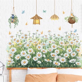 HOTIYOK Wall Sticker, Plant, White, Daisy, Stylish, Wall Sticker, Bird, Butterfly, Hanging Orchid, Fresh Flowers, Wall Sticker, Sofa Bed, Wall Decoration, Sticker, Removable Stylish, Scandinavian