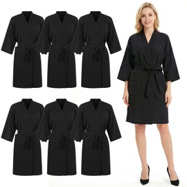 6 Pieces Salon Robes Smock for Clients Waterproof Hair Salon Gown Cape Soft Black Barber Smock Kimono Style for Clients with 1 Pocket