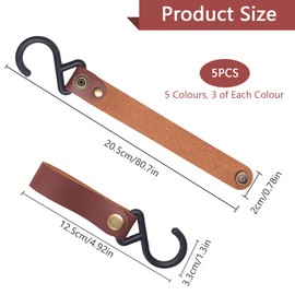Pack of 15 S Hooks with Leather Loop, 12.5 x 2 cm Clothes Hooks, Camping Hooks, Multifunctional Hooks for Clothes Rail, Bathroom, Kitchen, Wardrobe, Coat
