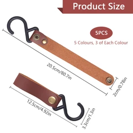 Pack of 15 S Hooks with Leather Loop, 12.5 x 2 cm Clothes Hooks, Camping Hooks, Multifunctional Hooks for Clothes Rail, Bathroom, Kitchen, Wardrobe, Coat