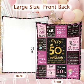 50th Birthday Gifts for Women, 50th Birthday Gift Ideas, 50"X60" Happy Birthday Blanket Decorations, 50th Birthday Gifts for 50 Year Old Woman, 50th Birthday Throw Blanket