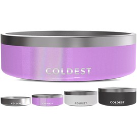 Coldest Dog Bowl - Anti Rust Metal, Non Slip, 3 Layers Insulated Stainless Steel Dog Bowls - Spill Proof & Heavy Duty - Water Bowl for Dogs, Cats, Dish Washer Safe (42 oz, Saturns Purple Glitter)