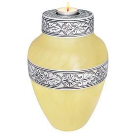 NANIURN Urns for Human Ashes Adult Female/Men, Cremation urns Ashes for Funeral, Memorial Urn, Metal Engraved, ERN, Yellow Candlestick Urn - Large Size