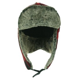 Chenille Woorich Plaid Trapper Hat with Faux Fur Earflaps W0590-Red/Black