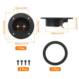 sourcing map 2.4 Inch Round Speaker Box Terminal Cup, 2-Way Subwoofer Plug Connector Double Binding Posts Spring Loaded Jack for Car Stereo Speaker Wire Sub Boxs