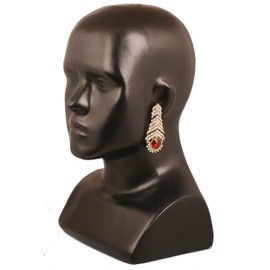 Touchstone Indian Bollywood Rhinestone / faux red ruby designer jewelry chandelier earrings for women in antique gold tone