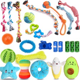 Tail Twist Dog Toys Bundle - 25 Pack Teething Toys, Cute Squeaky Plush Toys, Tough Rope Toys Set Indestructible Kit, Treat Ball & Rubber Toys, Chew Toys for Dogs, Pet Toys