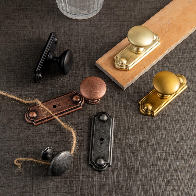 Goo-Ki 6 Pack Brushed Brass Cabinet Knobs with Backplate Zinc